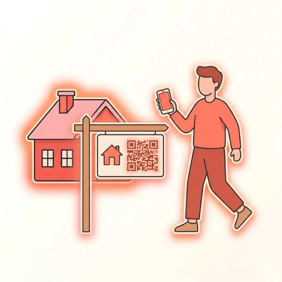 Bij de woning scant ze het bord en praat verder.